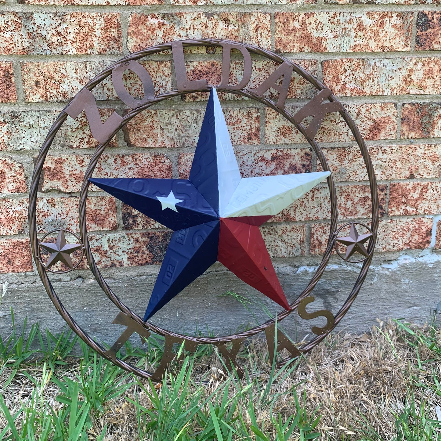 ZOLDAK TEXAS TX LICENSE PLATE STAR STYLE CUSTOM NAME STAR WITH TWISTED ROPE RING METAL WALL ART WESTERN HOME DECOR HANDMADE