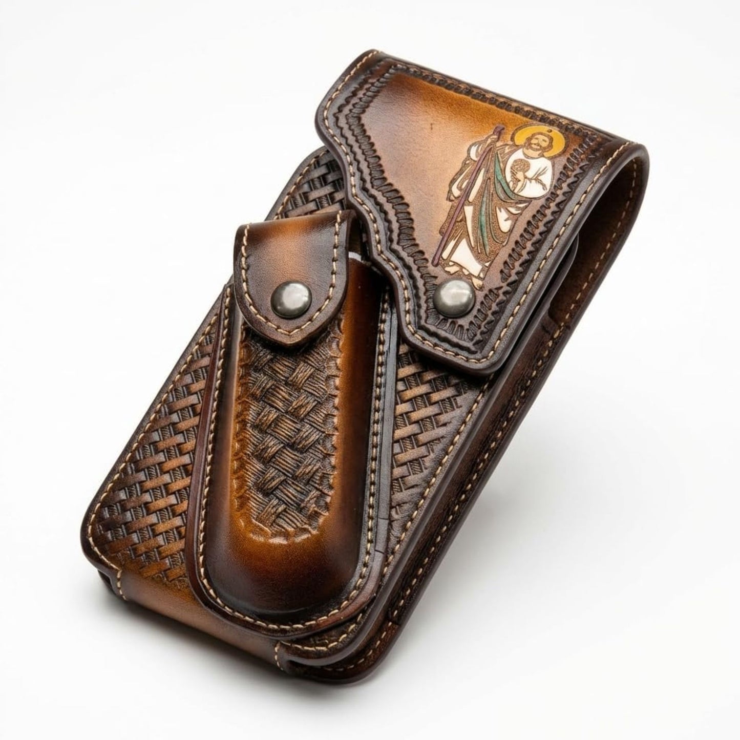 7"JESUS POUCH & KNIFE LEATHER HOLSTER XTRA LARGE  BELT LOOP CELL PHONE CASE UNIVERSAL OVERSIZE #EH13250