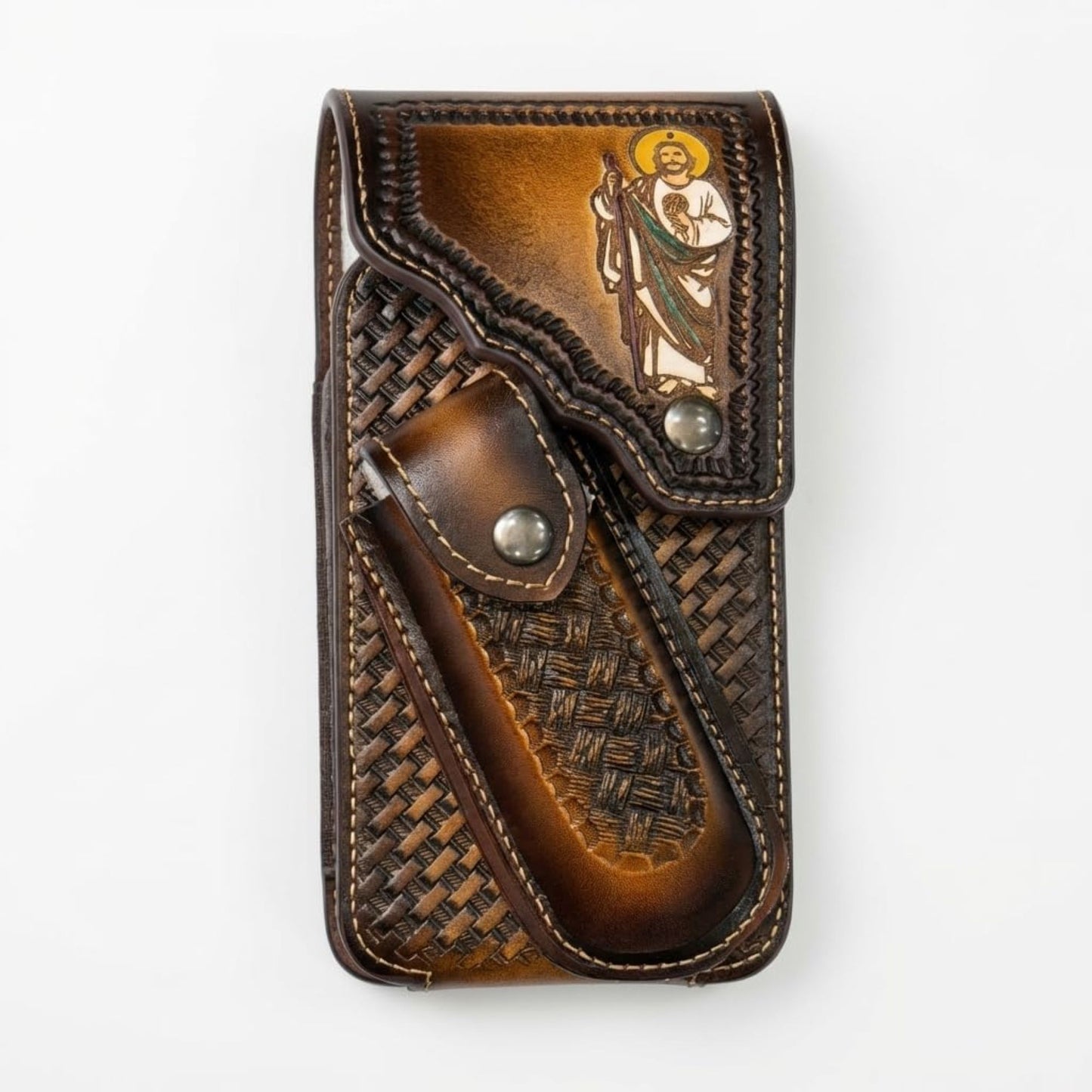 7"JESUS POUCH & KNIFE LEATHER HOLSTER XTRA LARGE  BELT LOOP CELL PHONE CASE UNIVERSAL OVERSIZE #EH13250