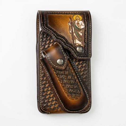 7"JESUS POUCH & KNIFE LEATHER HOLSTER XTRA LARGE  BELT LOOP CELL PHONE CASE UNIVERSAL OVERSIZE #EH13250