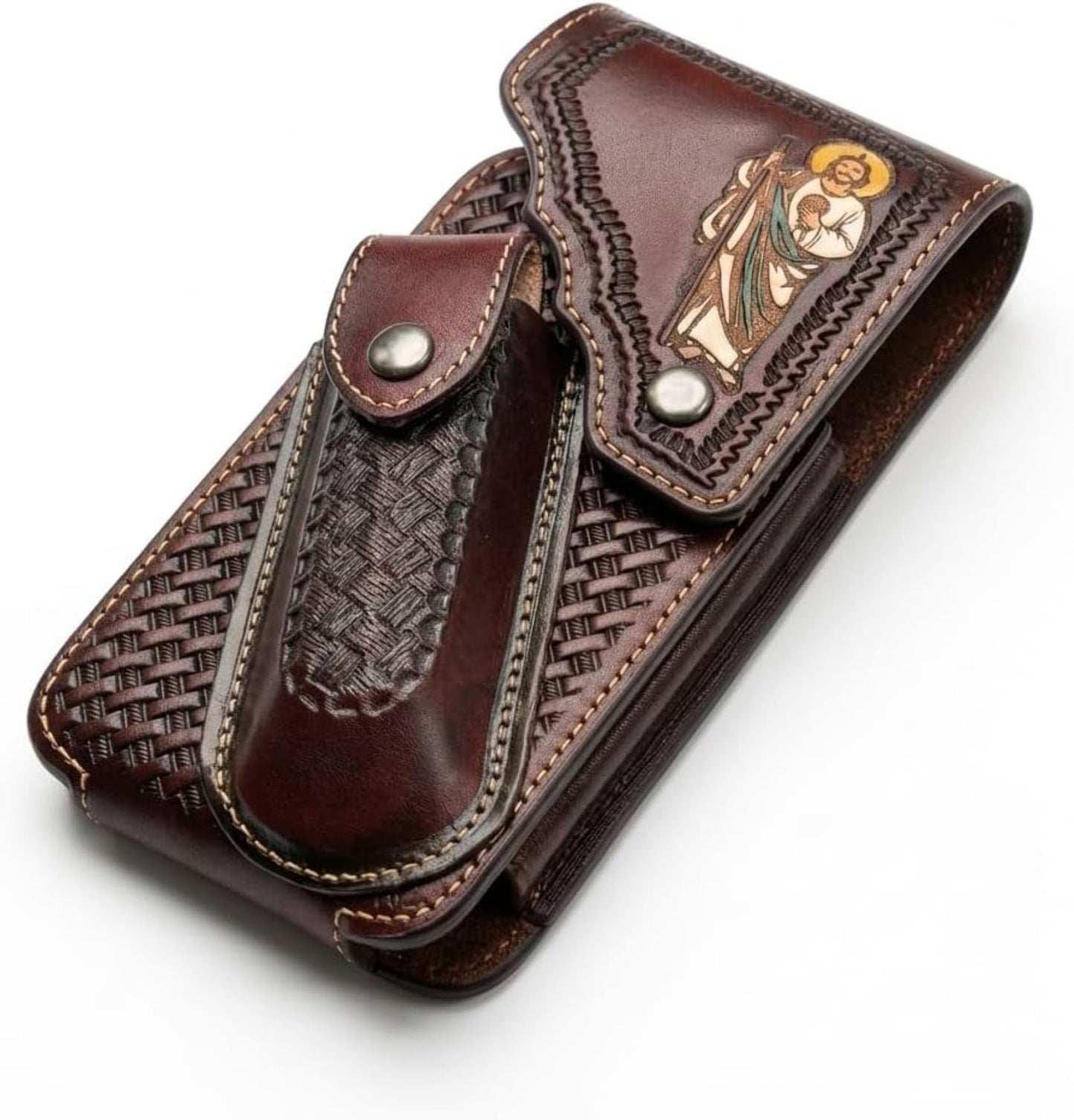 7"JESUS POUCH & KNIFE LEATHER HOLSTER XTRA LARGE  BELT LOOP CELL PHONE CASE UNIVERSAL OVERSIZE #EH13250