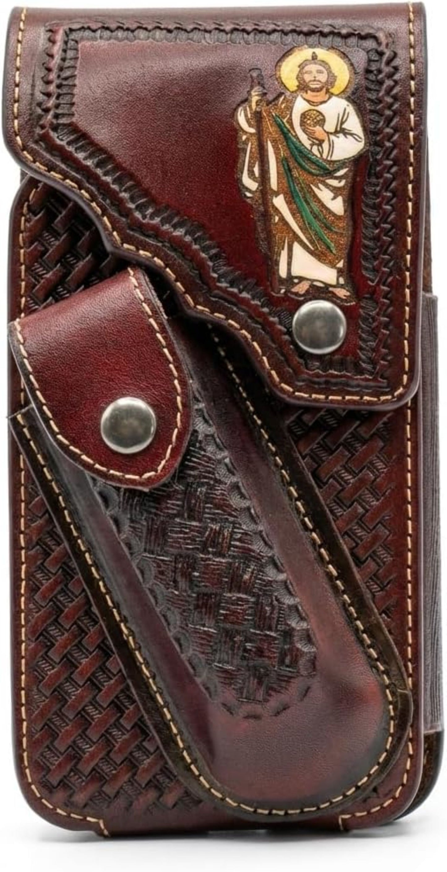 7"JESUS POUCH & KNIFE LEATHER HOLSTER XTRA LARGE  BELT LOOP CELL PHONE CASE UNIVERSAL OVERSIZE #EH13250