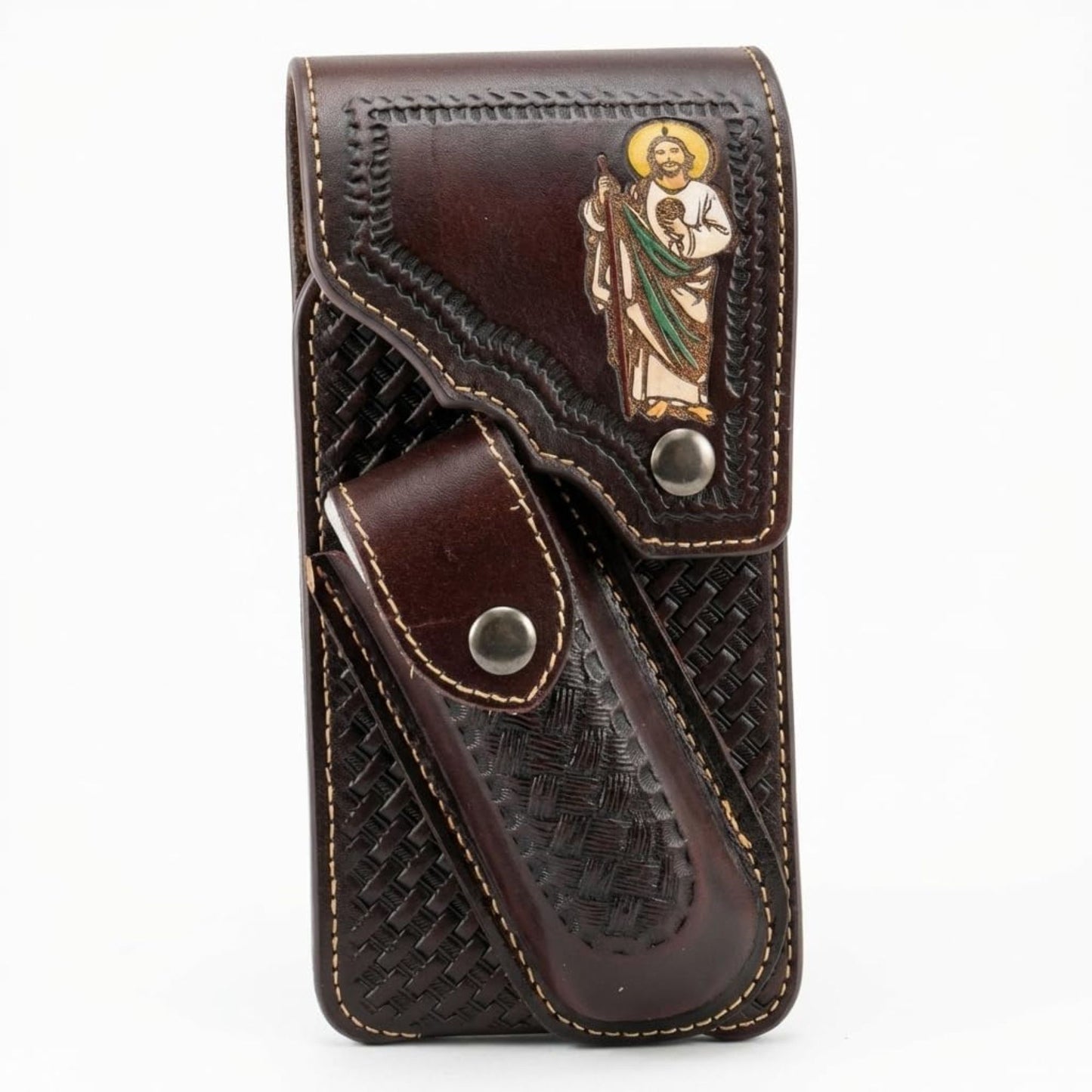 7"JESUS POUCH & KNIFE LEATHER HOLSTER XTRA LARGE  BELT LOOP CELL PHONE CASE UNIVERSAL OVERSIZE #EH13250