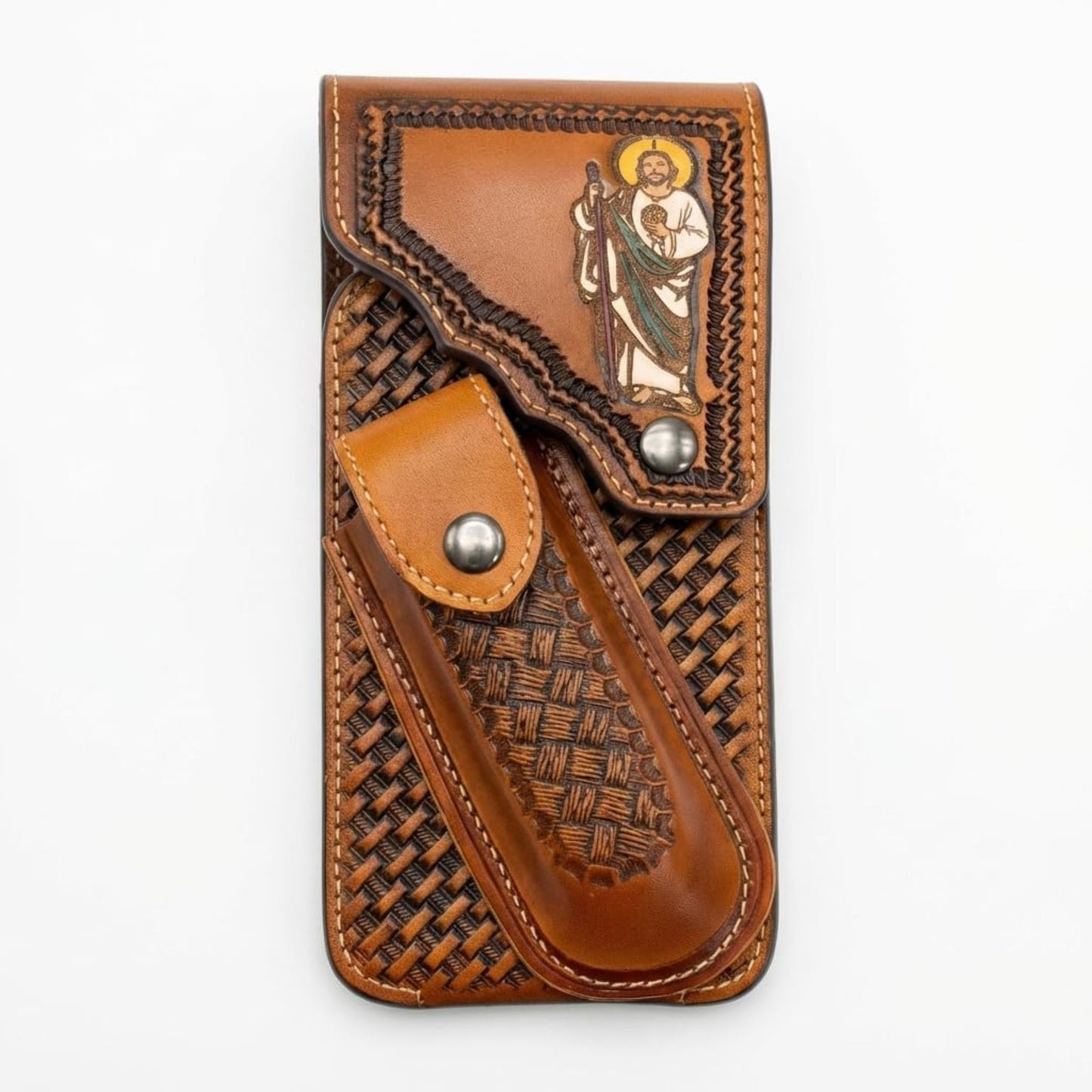 7"JESUS POUCH & KNIFE LEATHER HOLSTER XTRA LARGE  BELT LOOP CELL PHONE CASE UNIVERSAL OVERSIZE #EH13250