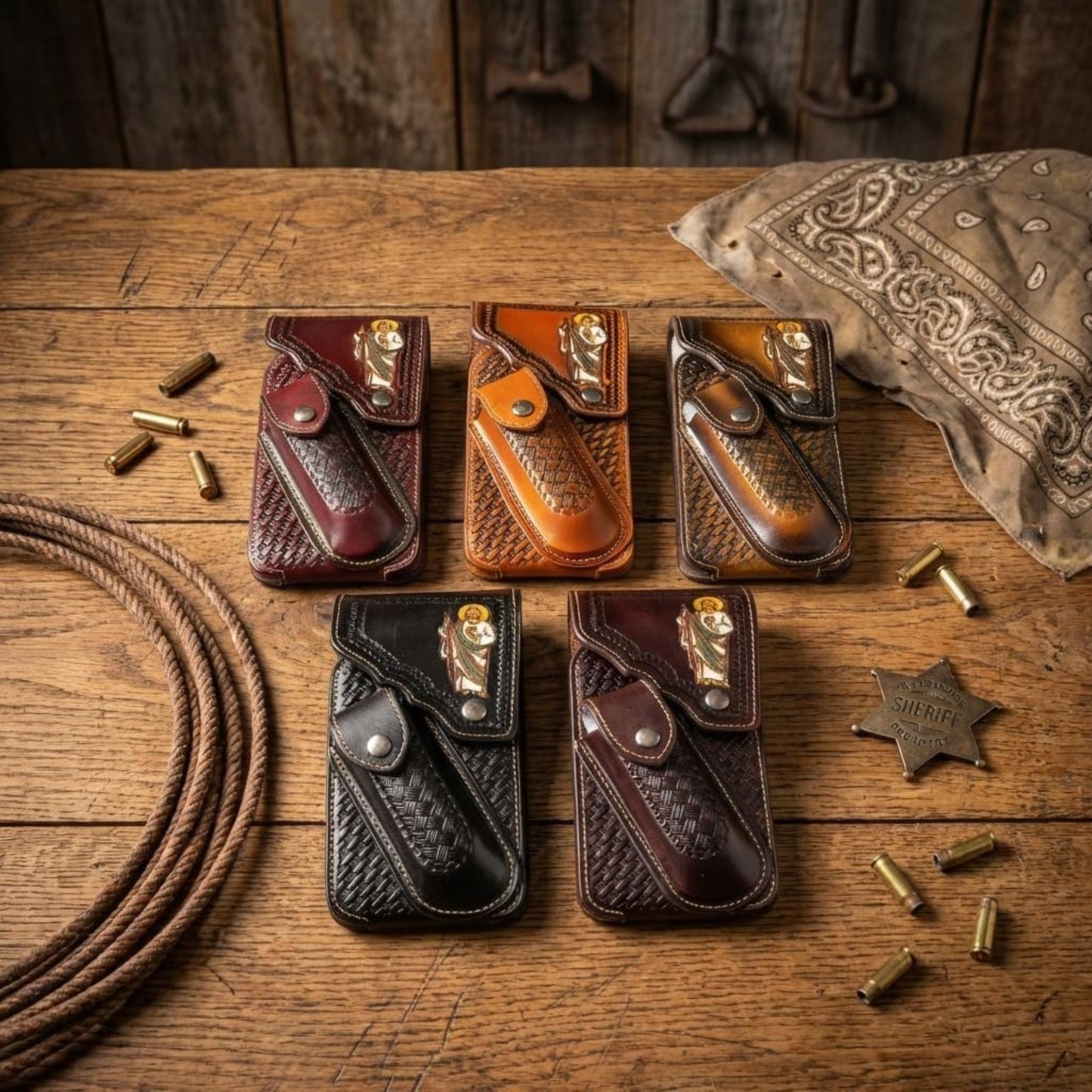 7"JESUS POUCH & KNIFE LEATHER HOLSTER XTRA LARGE  BELT LOOP CELL PHONE CASE UNIVERSAL OVERSIZE #EH13250