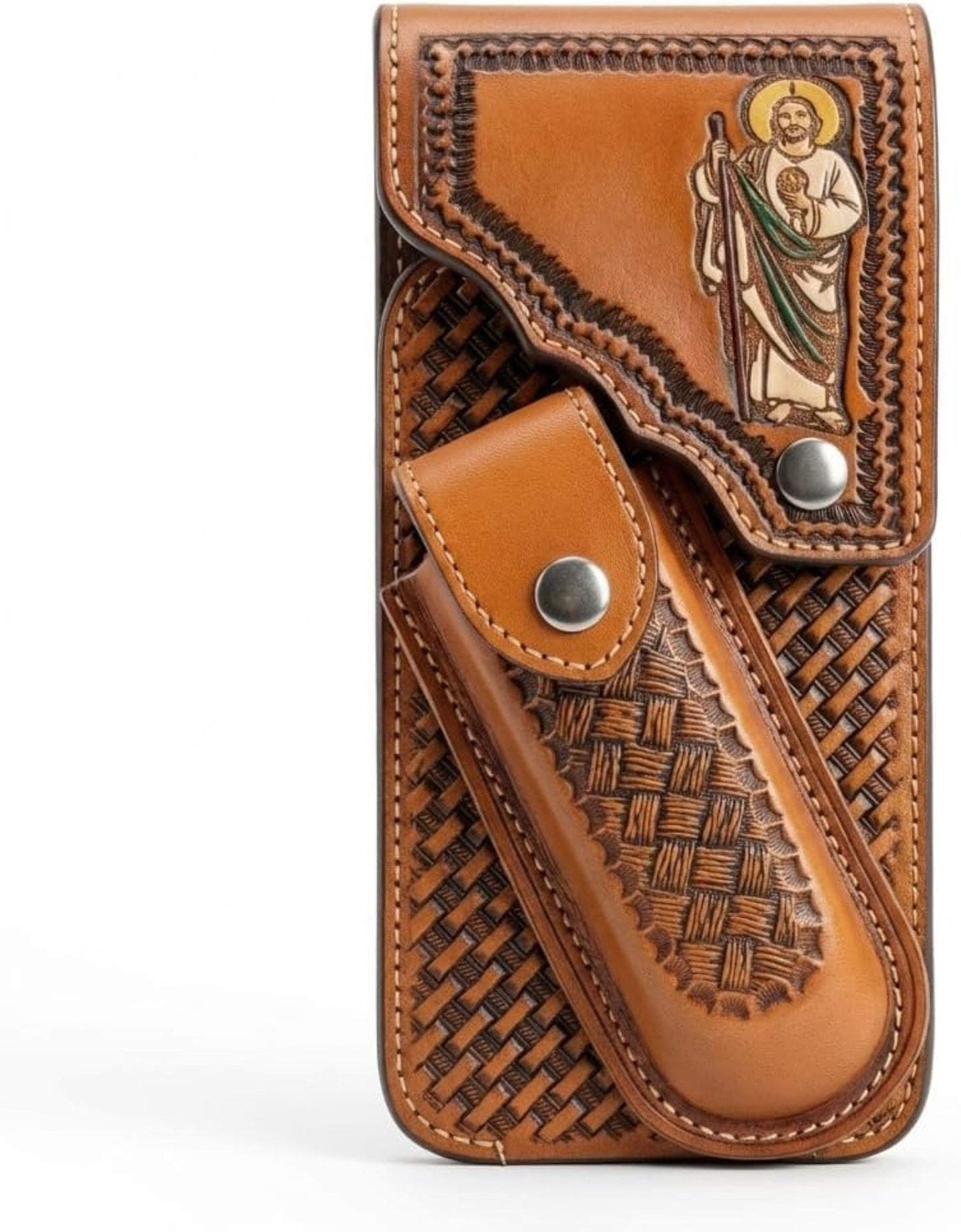 7"JESUS POUCH & KNIFE LEATHER HOLSTER XTRA LARGE  BELT LOOP CELL PHONE CASE UNIVERSAL OVERSIZE #EH13250