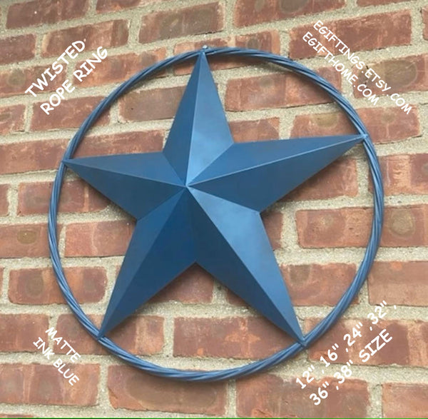 RUSTIC MATTE INK BLUE BARN LONE STAR TWISTED ROPE RING WESTERN HOME DECOR HANDMADE NEW 24",32",36" -#EH10780