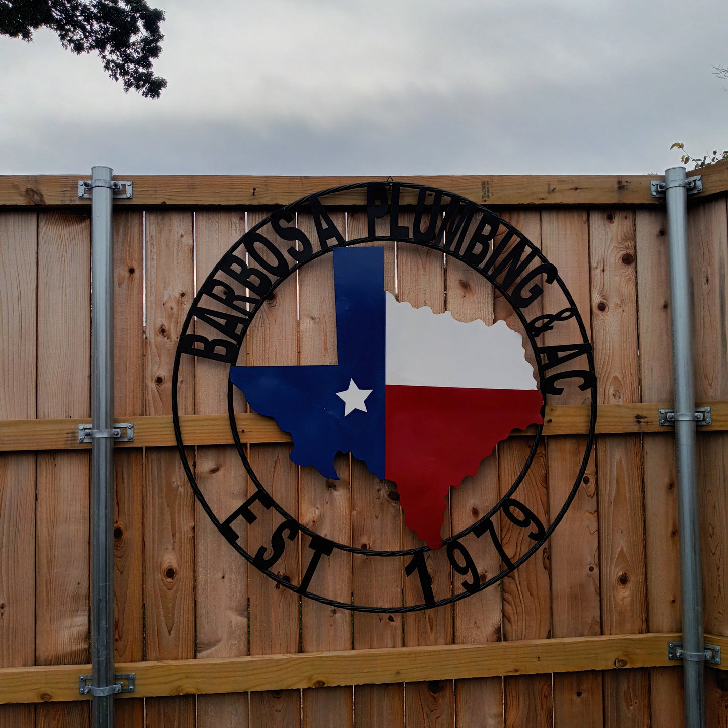 BARBOSA PLUMBING STYLE YOUR CUSTOM BUSINESS NAME METAL SIGN RED WHITE & BLUE TEXAS FLAG HANDMADE NEW