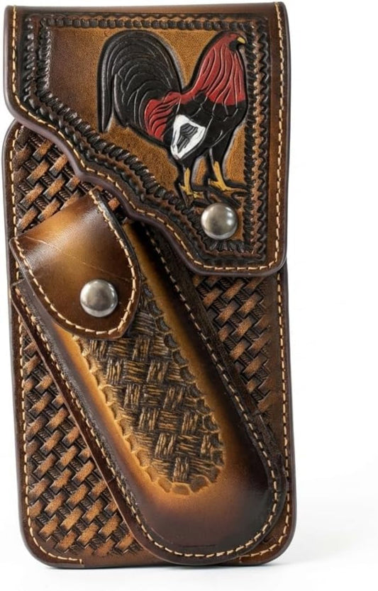 7" ROOSTER POUCH & KNIFE LEATHER HOLSTER XTRA LARGE  BELT LOOP CELL PHONE CASE UNIVERSAL OVERSIZE #EH13256
