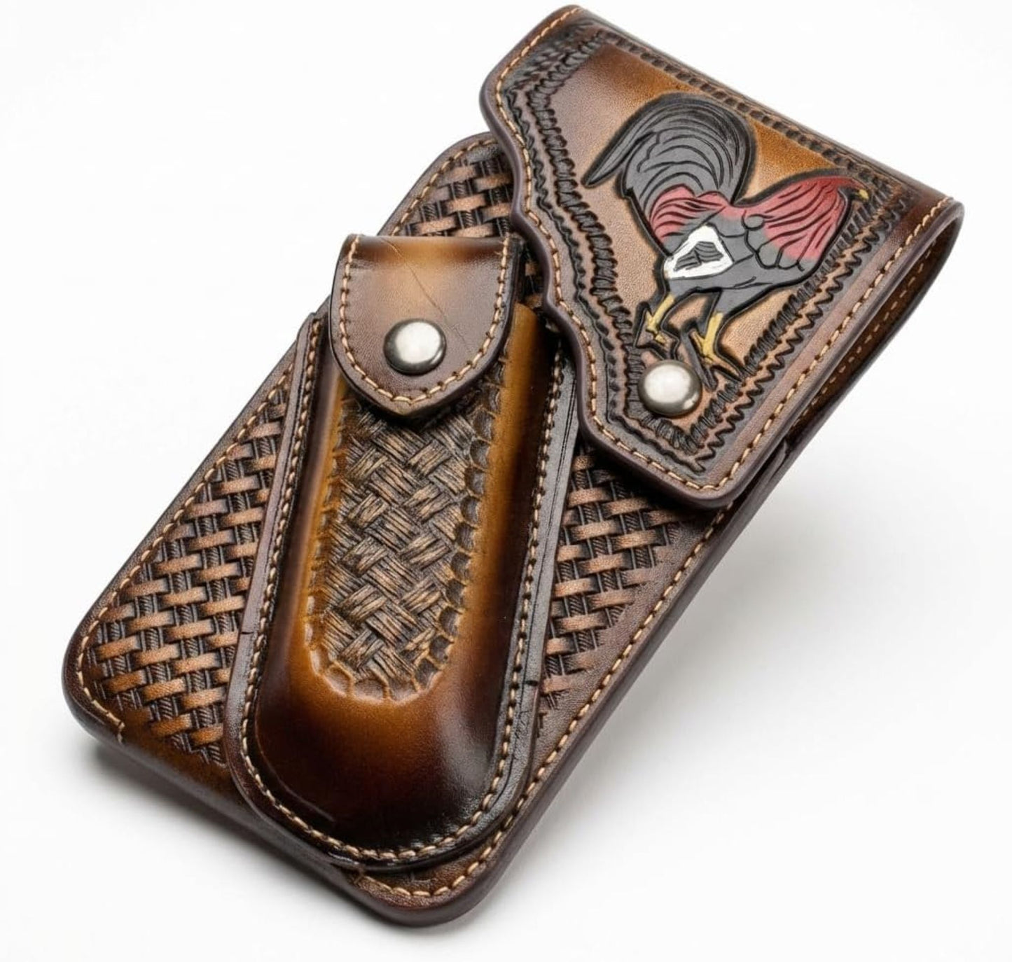 7" ROOSTER POUCH & KNIFE LEATHER HOLSTER XTRA LARGE  BELT LOOP CELL PHONE CASE UNIVERSAL OVERSIZE #EH13256