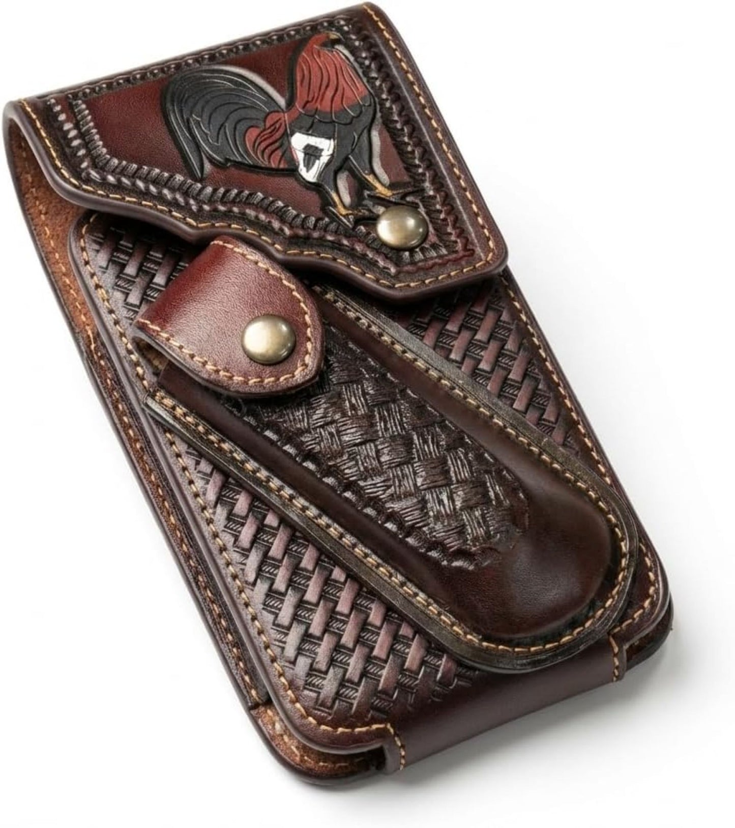 7" ROOSTER POUCH & KNIFE LEATHER HOLSTER XTRA LARGE  BELT LOOP CELL PHONE CASE UNIVERSAL OVERSIZE #EH13256