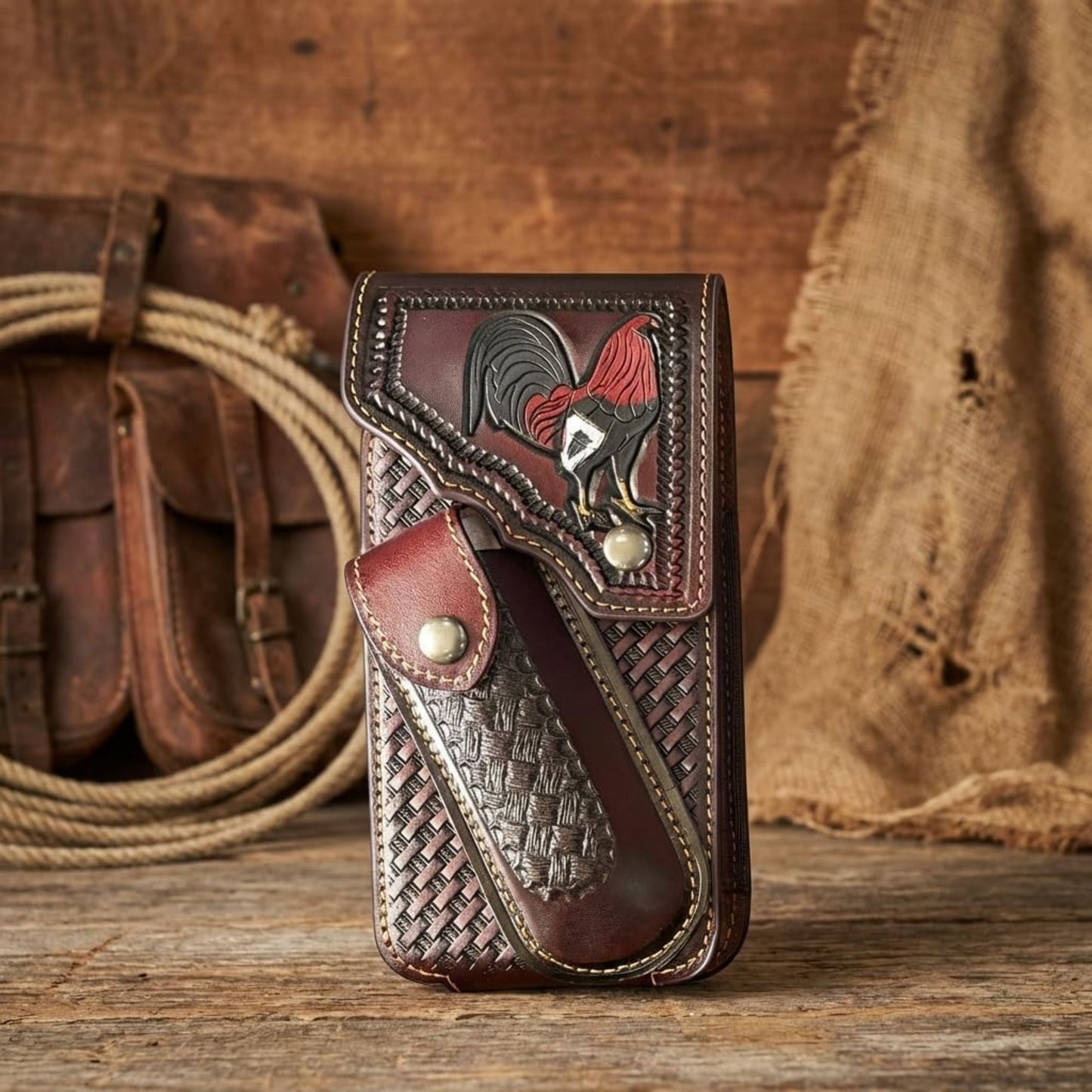 7" ROOSTER POUCH & KNIFE LEATHER HOLSTER XTRA LARGE  BELT LOOP CELL PHONE CASE UNIVERSAL OVERSIZE #EH13256