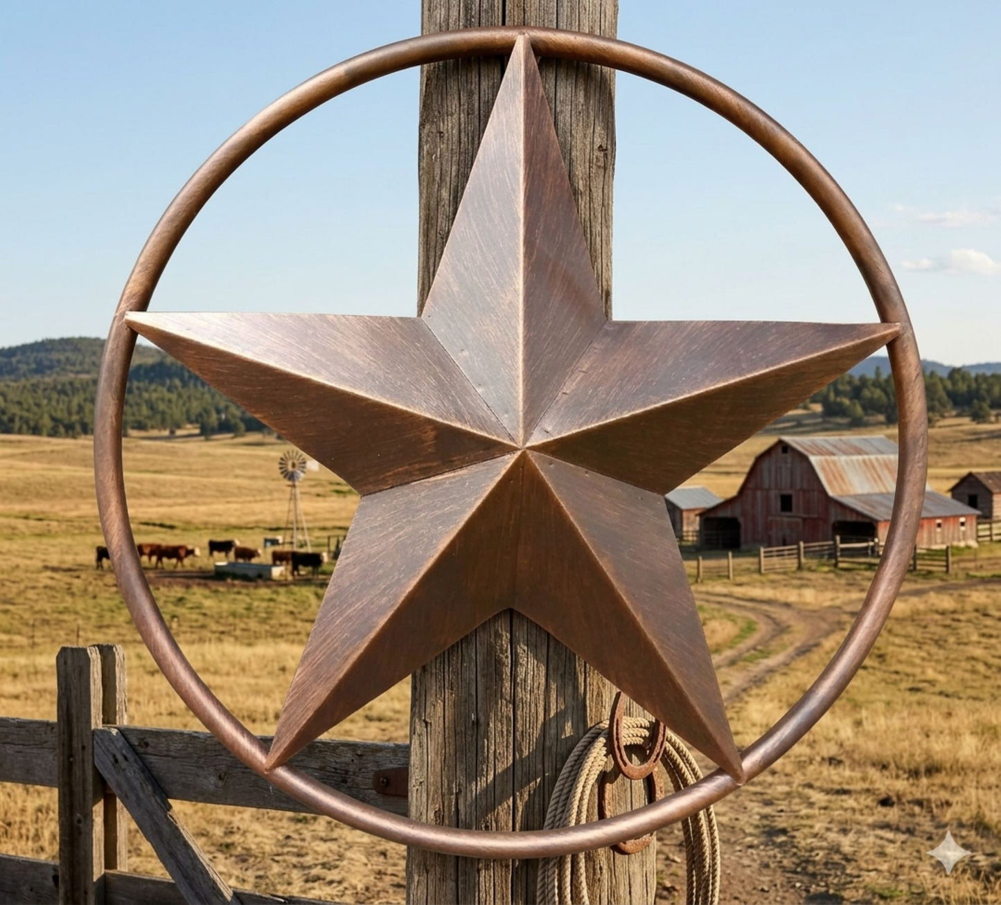 SOLID RING BRONZE BARN STAR METAL LONE STAR WESTERN HOME DECOR HANDMADE NEW 3" TO 38"-#EH10026