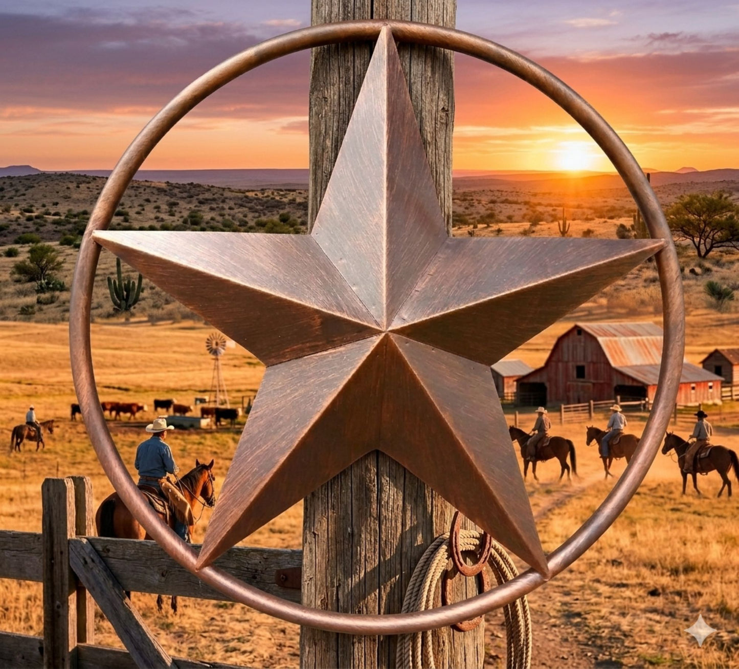 SOLID RING BRONZE BARN STAR METAL LONE STAR WESTERN HOME DECOR HANDMADE NEW 3" TO 38"-#EH10026