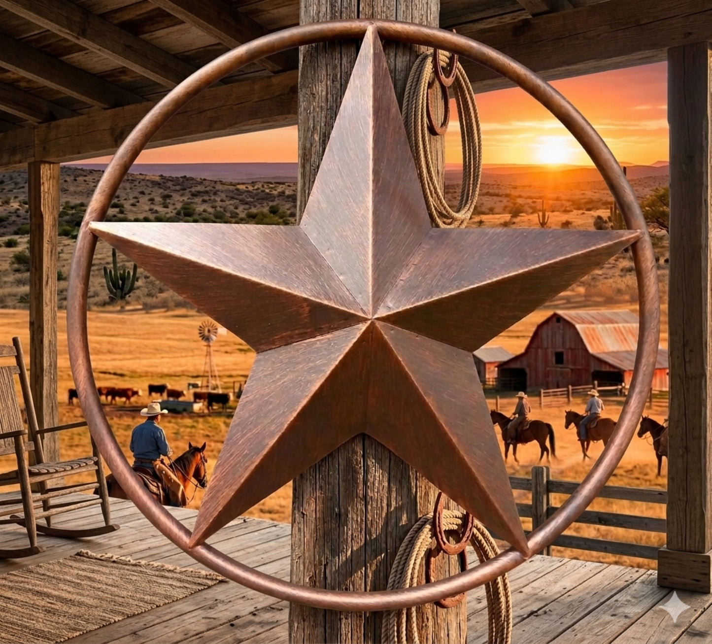 SOLID RING BRONZE BARN STAR METAL LONE STAR WESTERN HOME DECOR HANDMADE NEW 3" TO 38"-#EH10026