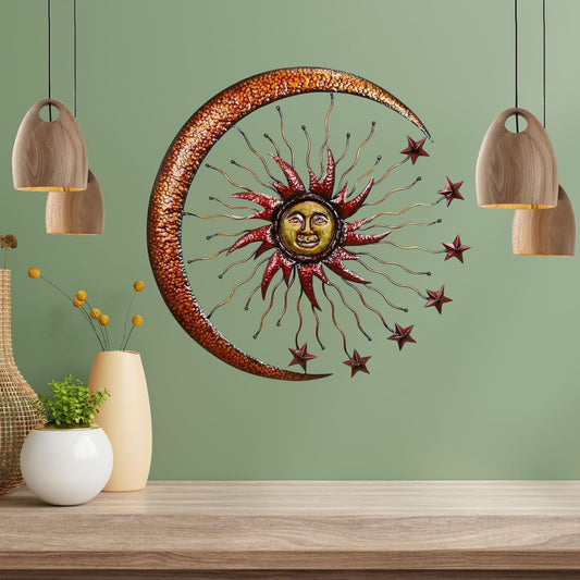 SUN MOON STARS 24" BROWN GOLD METAL WALL SIGN WESTERN HOME DECOR HANDMADE #EH13281