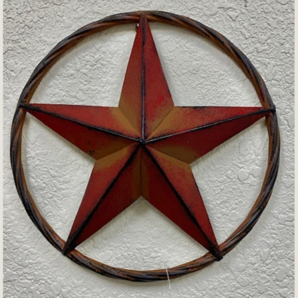16",12" RED DISTRESSED BARN METAL LONE STAR TWISTED ROPE RING WESTERN HOME DECOR HANDMADE NEW #EH10623