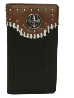 WESTERN CROSS CHECKBOOK BI FOLD MEN'S GENUINE LEATHER BLACK/TAN WALLET
