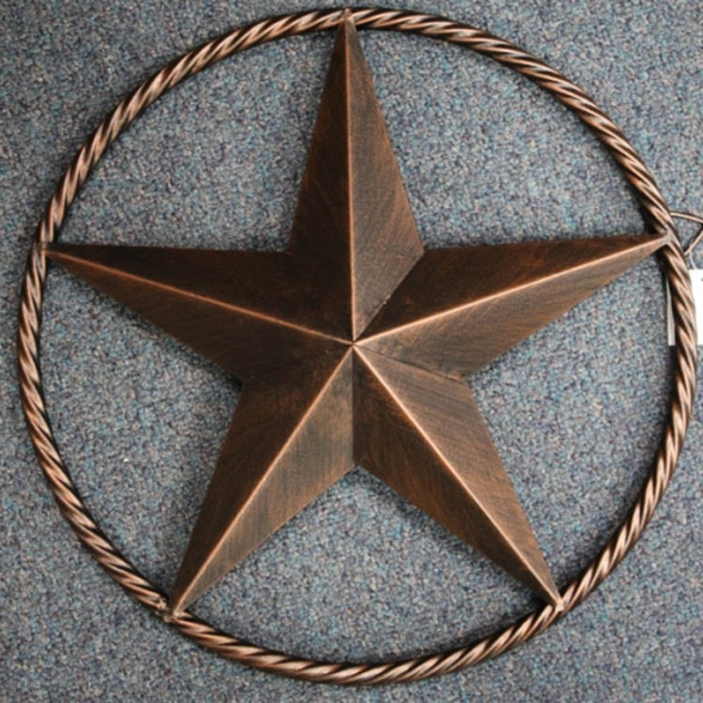 16" BARN STAR LONE STAR TWISTED ROPE RING METAL WALL ART WESTERN HOME DECOR RUSTIC BRONZE ART NEW