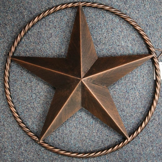 16" BARN STAR LONE STAR TWISTED ROPE RING METAL WALL ART WESTERN HOME DECOR RUSTIC BRONZE ART NEW