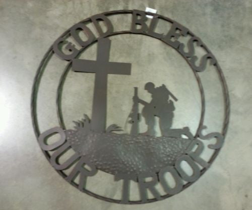 GOD BLESS OUR TROOPS 24",32" PRAYING COWBOY CHURCH SOLDIER MILITARY PATRIOTIC METAL SIGN WESTERN HOME DECOR NEW #SI_F142002