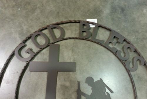 GOD BLESS OUR TROOPS 24",32" PRAYING COWBOY CHURCH SOLDIER MILITARY PATRIOTIC METAL SIGN WESTERN HOME DECOR NEW #SI_F142002