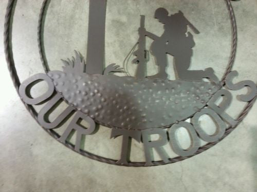 GOD BLESS OUR TROOPS 24",32" PRAYING COWBOY CHURCH SOLDIER MILITARY PATRIOTIC METAL SIGN WESTERN HOME DECOR NEW #SI_F142002