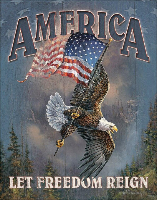 AMERICA LET FREEDOM REIGN TIN SIGN METAL ART WESTERN HOME DECOR CRAFT #1668- FREE SHIPPING