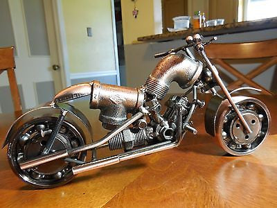 12" HARLEY STYLE MOTORCYCLE METAL COPPER ART HAND CRAFT WESTERN HOME BAR DECOR