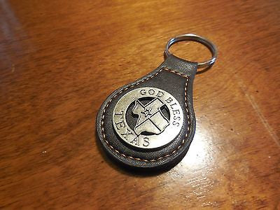 #EH80014 GOD BLESS TEXAS LEATHER KEYFOB KEYCHAIN WESTERN FASHION ART NEW--FREE SHIPPING
