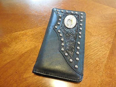 TEXAS LONGHORN CHECKBOOK BI FOLD MEN'S & WOMEN'S GENUINE LEATHER BLACK WALLET