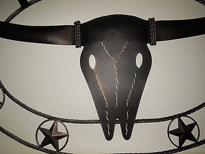 42" X 26" TEXAS LONGHORNS METAL ART WALL DECOR WESTERN HOME DECOR RUSTIC BRONZE NEW #EH12189