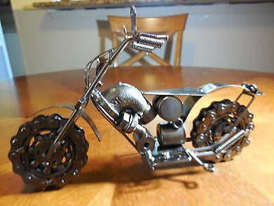 12" HARLEY STYLE CHOPPER MOTORCYCLE GUN METAL ART WESTERN BAR DECOR