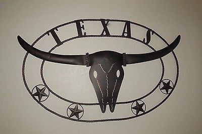 42" X 26" TEXAS LONGHORNS METAL ART WALL DECOR WESTERN HOME DECOR RUSTIC BRONZE NEW #EH12189