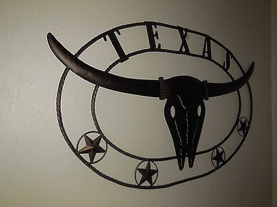 42" X 26" TEXAS LONGHORNS METAL ART WALL DECOR WESTERN HOME DECOR RUSTIC BRONZE NEW #EH12189