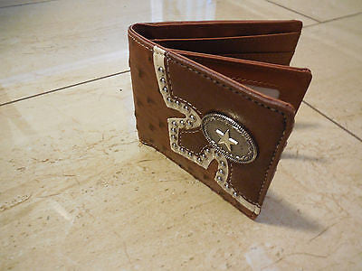 5" GENUINE LEATHER BI FOLD MEN'S WALLET STUDDED LONE STAR WALLET WESTERN FASHION ART