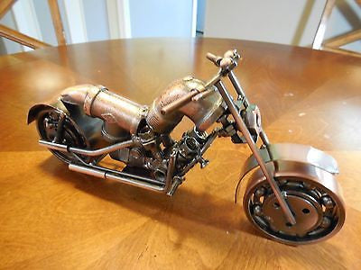 12" HARLEY STYLE MOTORCYCLE METAL COPPER ART HAND CRAFT WESTERN HOME BAR DECOR