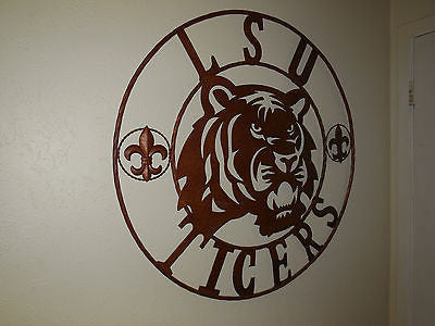LSU TIGERS METAL CUSTOM VINTAGE CRAFT ART SIGN  WESTERN HOME DECOR 12,18",24",32",36"