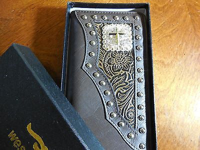 WESTERN CROSS CHECKBOOK BIFOLD MEN'S & WOMEN'S WALLET GENUINE LEATHER NEW
