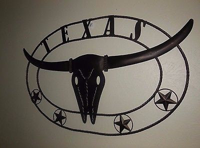 42" X 26" TEXAS LONGHORNS METAL ART WALL DECOR WESTERN HOME DECOR RUSTIC BRONZE NEW #EH12189