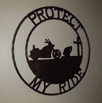 24",32" PROTECT MY RIDE COWBOY PRAYER CHURCH HARLEY MOTORCYCLE METAL WESTERN HOME DECOR HANDMADE NEW #SI_B15011
