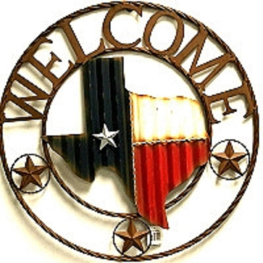 24" Wavy State of Texas Map Welcome Metal Wall Art Western Home Decor Vintage Rustic Red White & Blue Flag Art new-#B8301