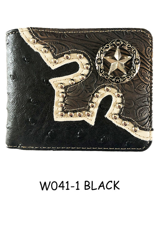 LONESTAR LEATHER WALLET BLACK WESTERN FASHION ART NEW