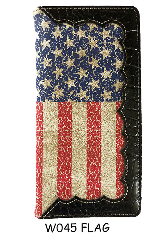 AMERICANA USA FLAG WALLET CHECK BOOK LEATHER WALLET WESTERN FASHION NEW #EH12961