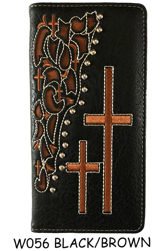 CROSS BLACK & BROWN CROSS CHECK BOOK WALLET WESTERN CHECKBOOK BI FOLD MENS GENUINE LEATHER NEW