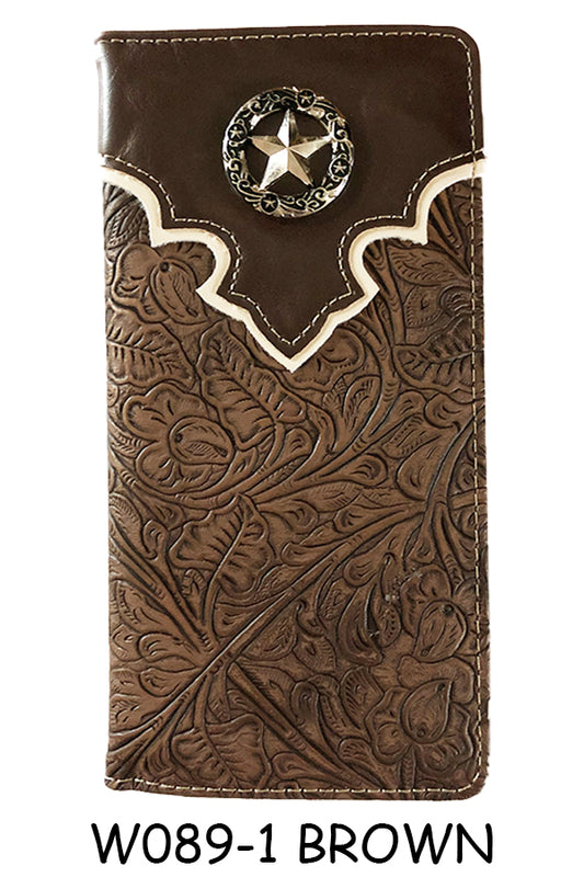 LONESTAR BROWN CHECK BOOK LEAHER WALLET WESTERN FASHION NEW