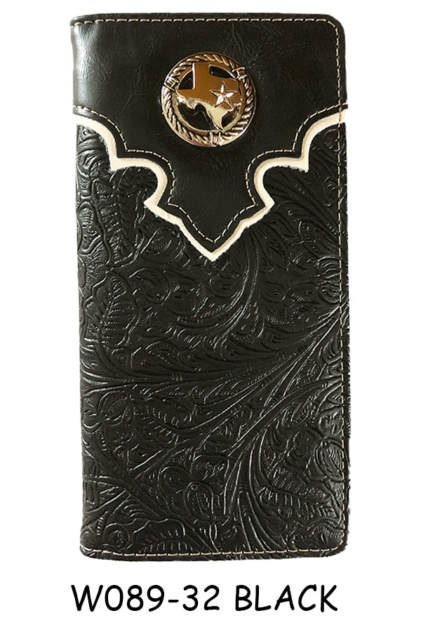STATE OF TEXAS MAP STAR BLACK CHECK BOOK LEATHER WALLET WESTERN FASHION NEW