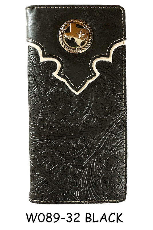 STATE OF TEXAS MAP STAR BLACK CHECK BOOK LEATHER WALLET WESTERN FASHION NEW
