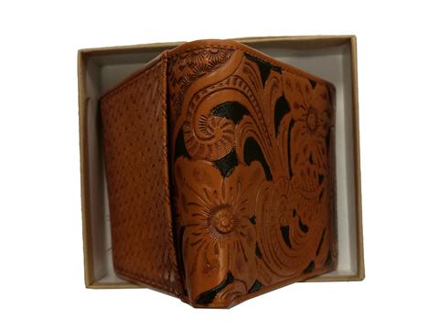 WESTERN GENUINE BI FOLD LEATHER MEN'S SHORT WALLET BLACK/TAN NEW