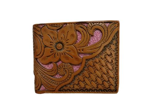 WESTERN GENUINE BI FOLD LEATHER MEN'S SHORT WALLET PINK/TAN NEW